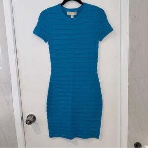 Michael Kors teal Scalloped bodycon stretch dress